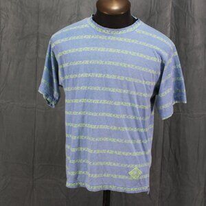 Vintage Surf Shirt - Gotcha Blue with Green Coral Stripe Pattern - Men's Medium